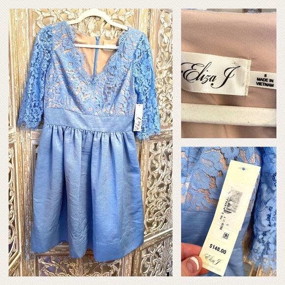 Eliza J Blue Fit & Flare Dress – Size 10 Wedding, Garden Party, Derby Cocktail - Picture 2 of 7
